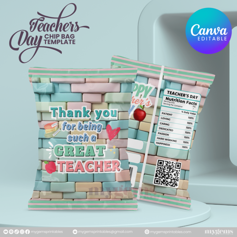 40 Designs | Teacher's Day Chip Bag Template | Canva Editable - Image 39