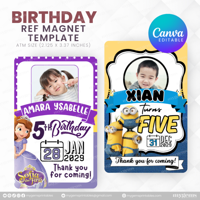 40 Designs | Cartoon-Anime-Chibi Themed Birthday Ref Magnet Template | Canva Editable - Image 4