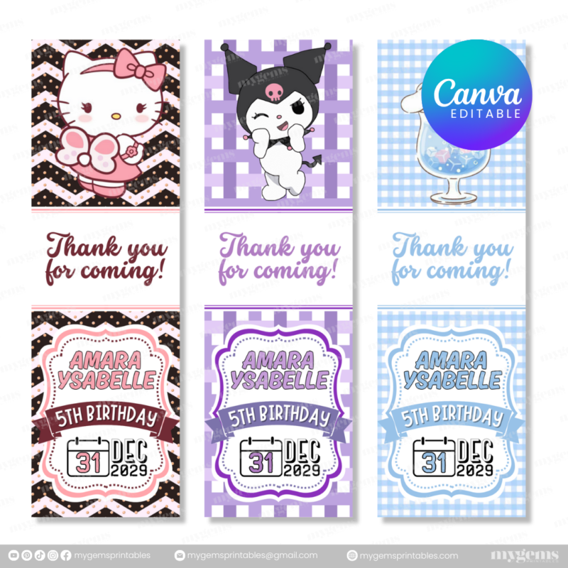 40 Designs | Cartoon-Anime-Chibi Themed Birthday Pen Sleeve Template | Canva Editable - Image 7