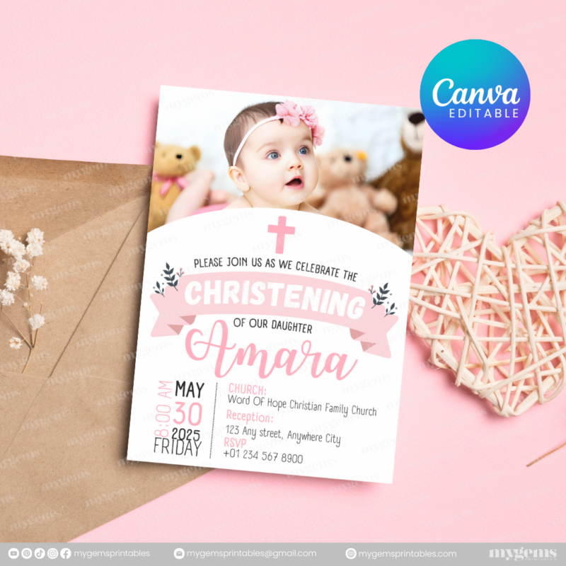 20+ Designs | Christening Invitation Template | Canva PRO Editable - Image 3