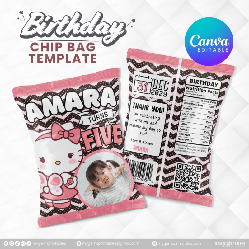 40 Designs | Cartoon-Anime-Chibi Themed Birthday Chip bag Template | Canva Editable - Image 16