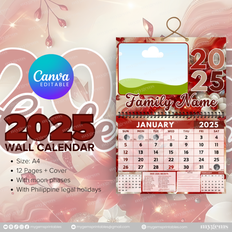 12 Designs | 2025 Wall Calendar Template (A4) | Canva Editable - Image 3