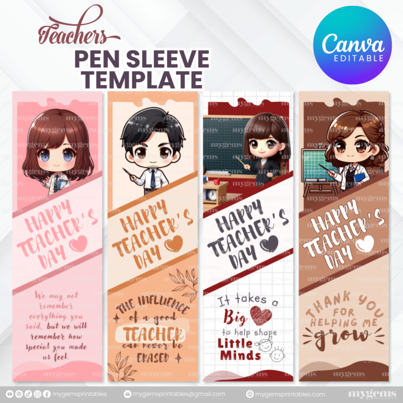 40 Designs | Teacher's Day Pen Sleeve Template | Canva Editable - Image 3