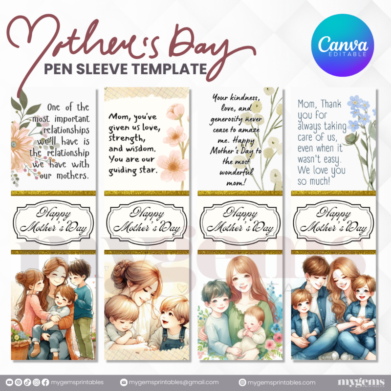 40+ Designs | Mother's Day Pen Sleeve Template | Canva Editable | Ready to Print - Image 9