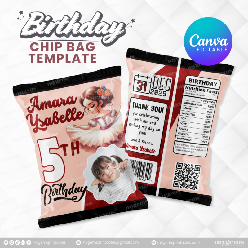 40 Designs | Cartoon-Anime-Chibi Themed Birthday Chip bag Template | Canva Editable - Image 12