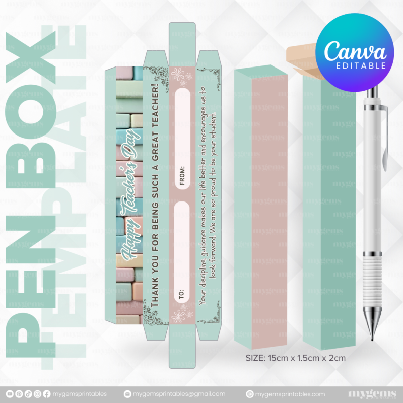 40 Designs | Teacher's Day Pen Box Template | Canva Editable - Image 3