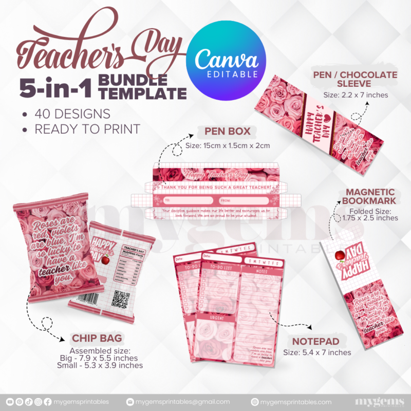 40 Designs | 5-in-1 Teacher's Day Bundle Template | Canva Editable - Image 2