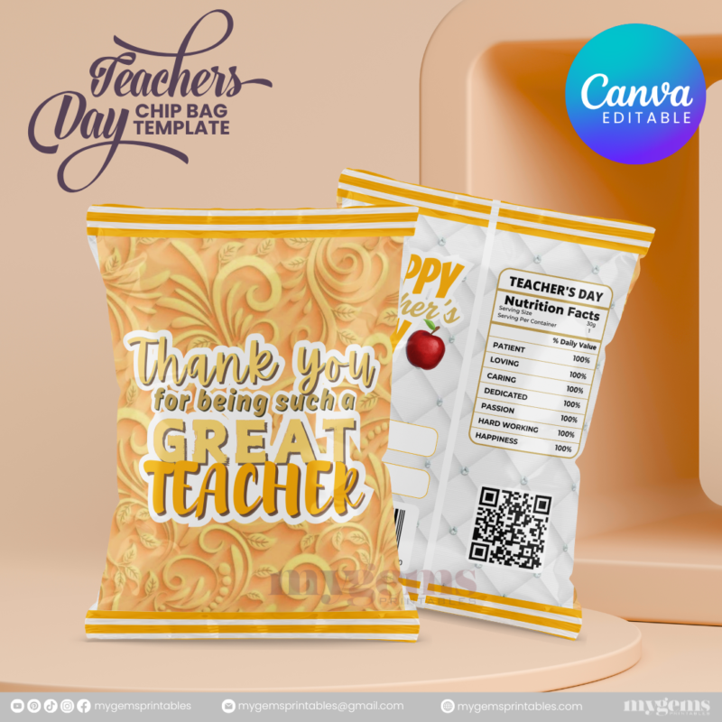 40 Designs | Teacher's Day Chip Bag Template | Canva Editable - Image 41