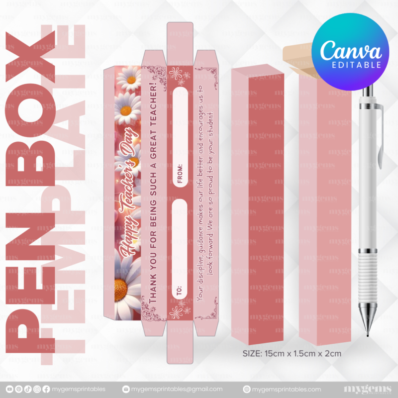 40 Designs | Teacher's Day Pen Box Template | Canva Editable - Image 5