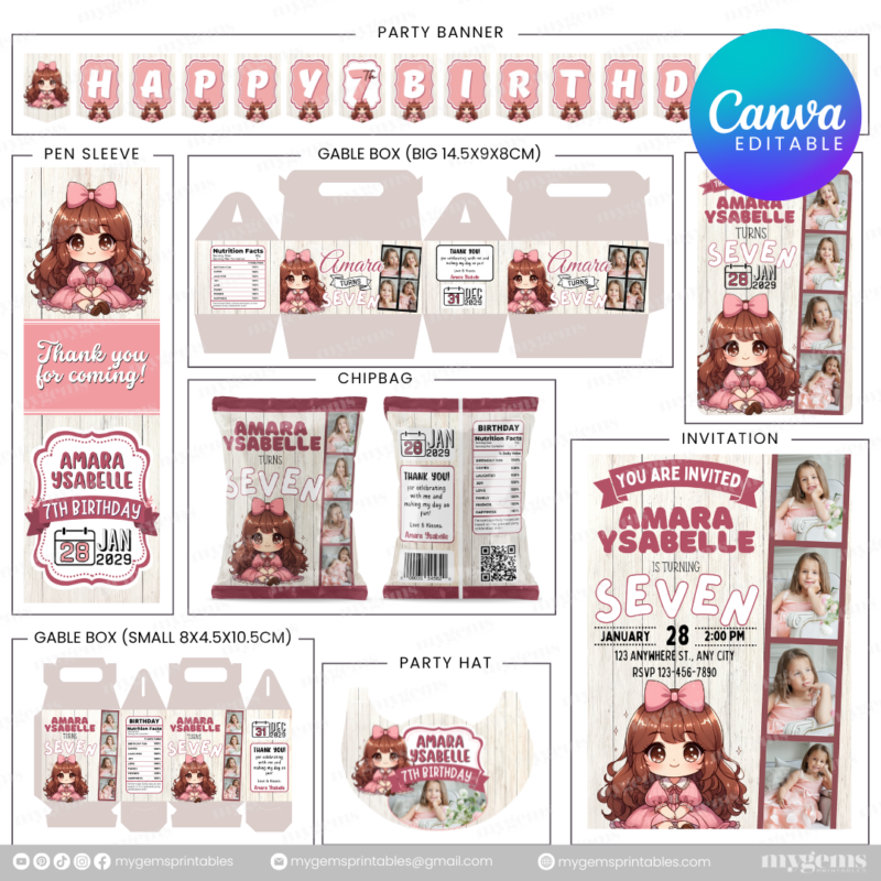 40 Designs | Cartoon-Anime-Chibi Themed Birthday Bundle Template | Canva Editable - Image 42