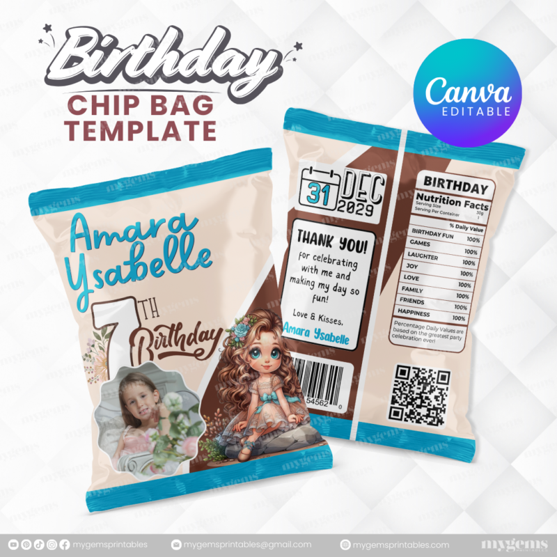 40 Designs | Cartoon-Anime-Chibi Themed Birthday Chip bag Template | Canva Editable - Image 14