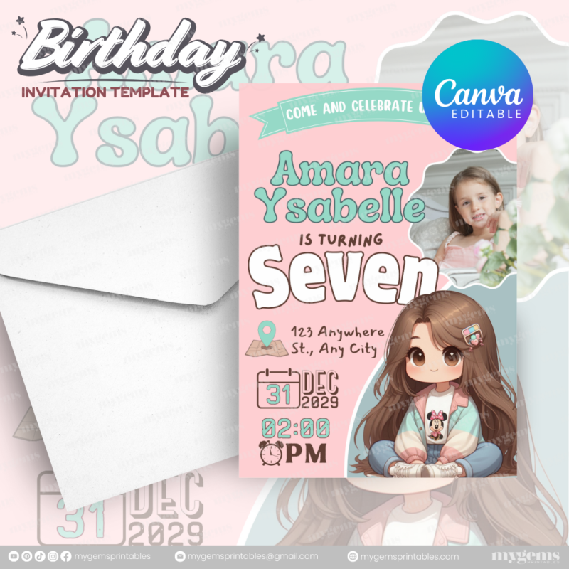 51 Designs | Cartoon-Anime-Chibi Themed Birthday Invitation Template | Canva Editable - Image 50