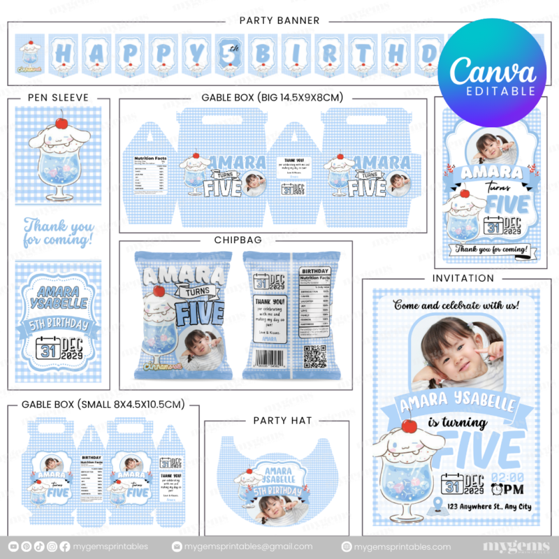 40 Designs | Cartoon-Anime-Chibi Themed Birthday Bundle Template | Canva Editable - Image 5