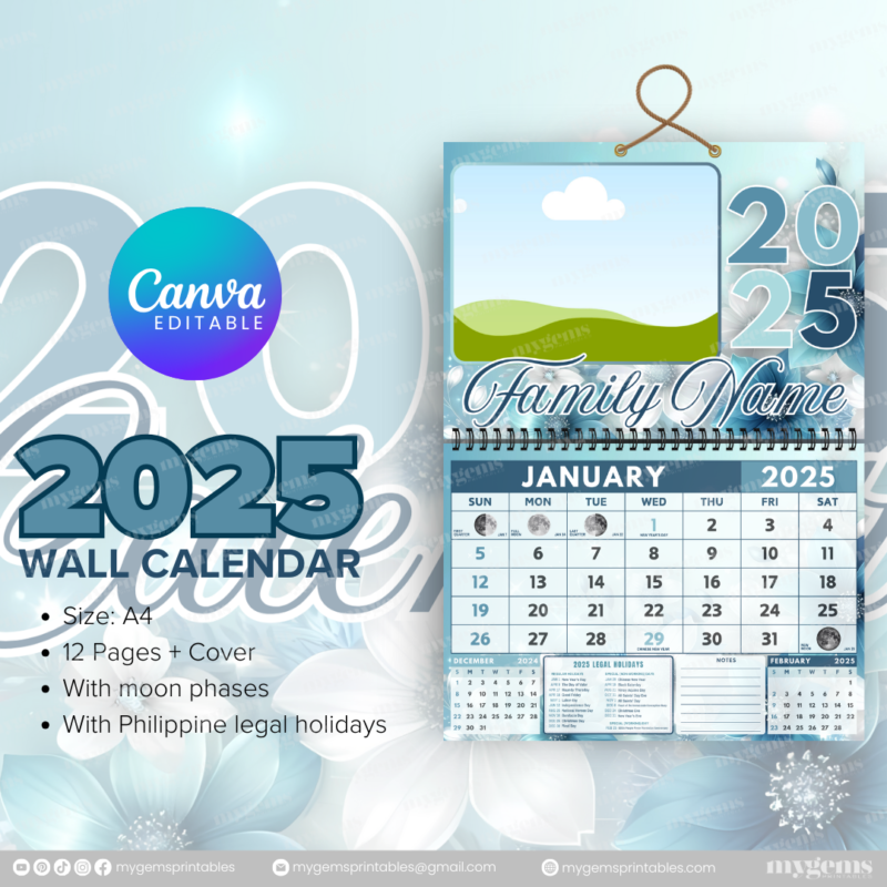 12 Designs | 2025 Wall Calendar Template (A4) | Canva Editable - Image 4