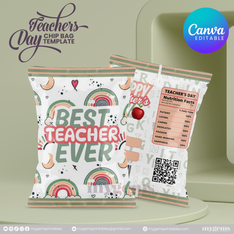 40 Designs | Teacher's Day Chip Bag Template | Canva Editable - Image 5