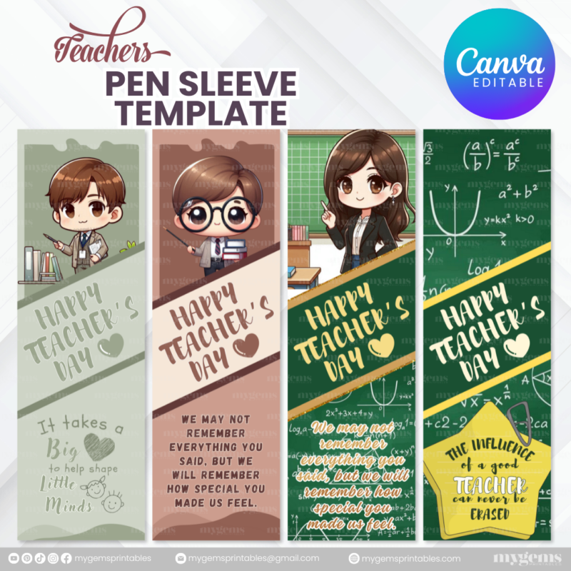 40 Designs | Teacher's Day Pen Sleeve Template | Canva Editable - Image 4