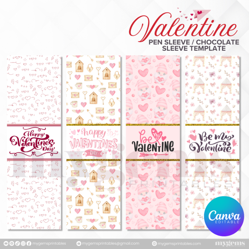 50+ Designs | Valentine Pen Sleeve - Chocolate Sleeve Template | Canva PRO Editble - Image 13