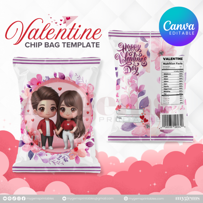 70+ Designs | Valentine Chip Bag Template | Canva PRO Editble - Image 32