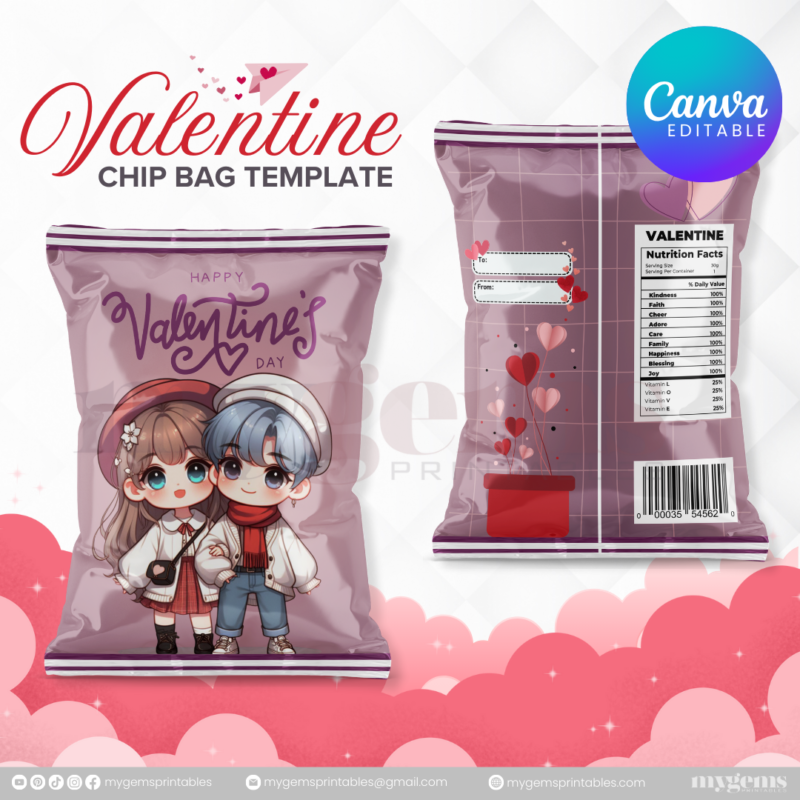 70+ Designs | Valentine Chip Bag Template | Canva PRO Editble - Image 13