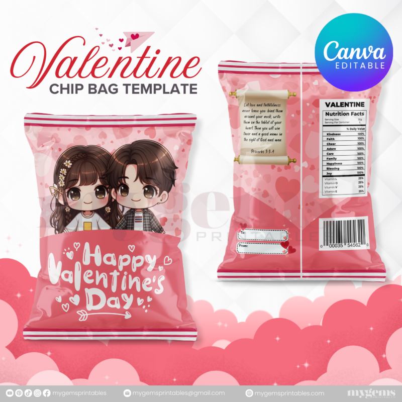 70+ Designs | Valentine Chip Bag Template | Canva PRO Editble - Image 15