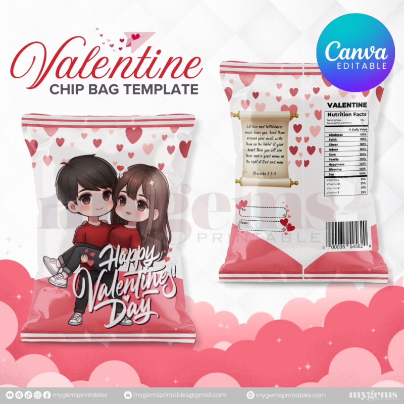 70+ Designs | Valentine Chip Bag Template | Canva PRO Editble - Image 17