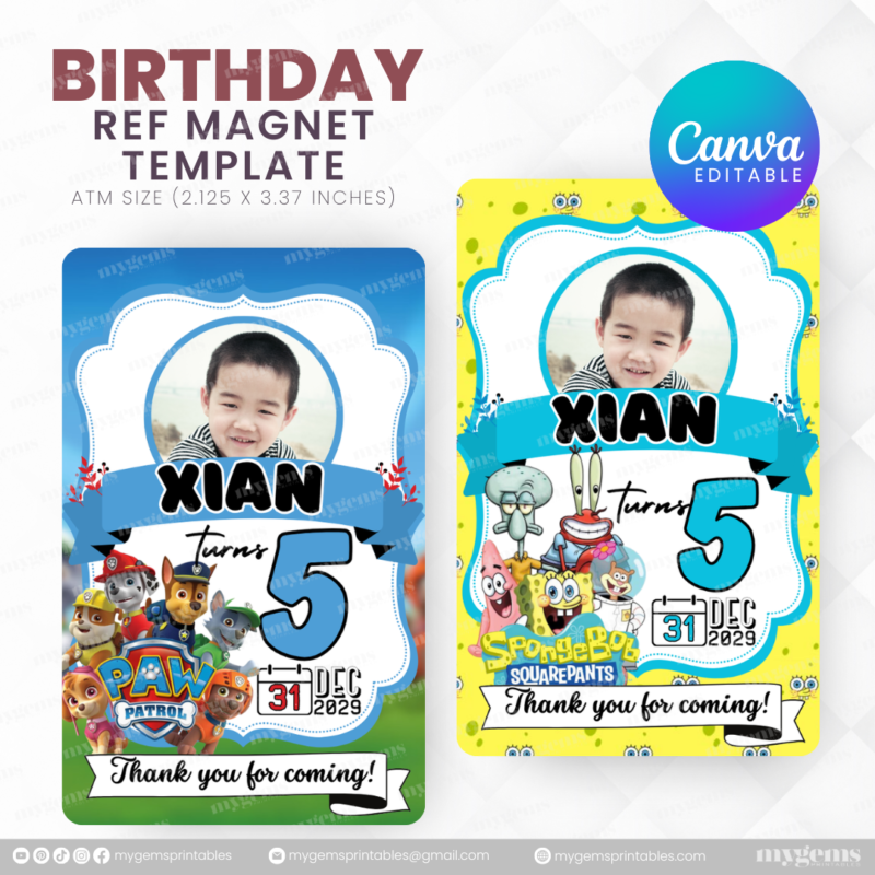 40 Designs | Cartoon-Anime-Chibi Themed Birthday Ref Magnet Template | Canva Editable - Image 6