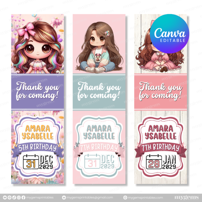 40 Designs | Cartoon-Anime-Chibi Themed Birthday Pen Sleeve Template | Canva Editable - Image 9