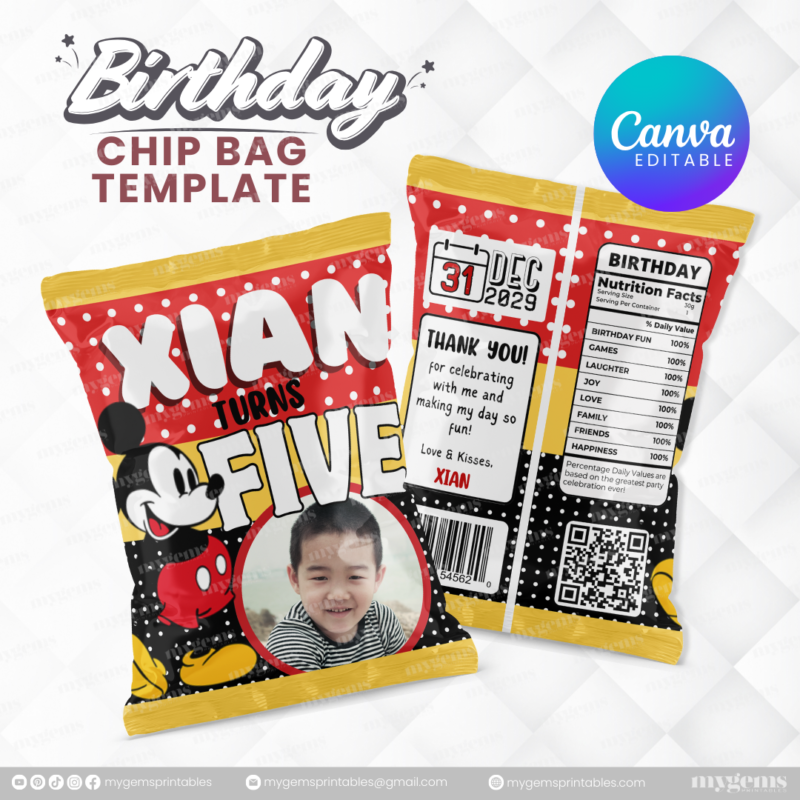 40 Designs | Cartoon-Anime-Chibi Themed Birthday Chip bag Template | Canva Editable - Image 18