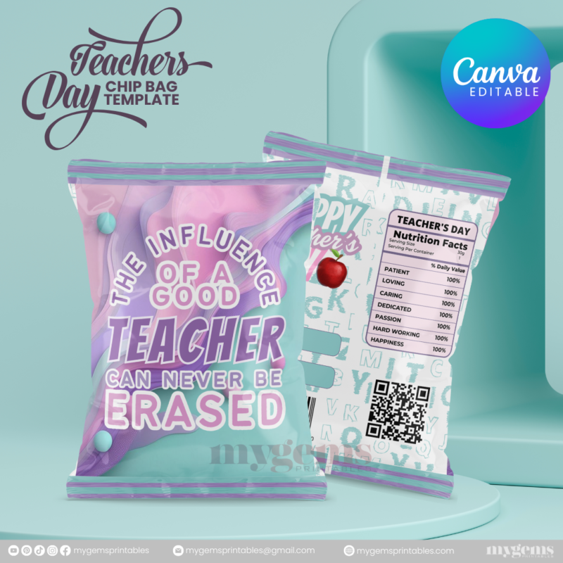 40 Designs | Teacher's Day Chip Bag Template | Canva Editable - Image 6