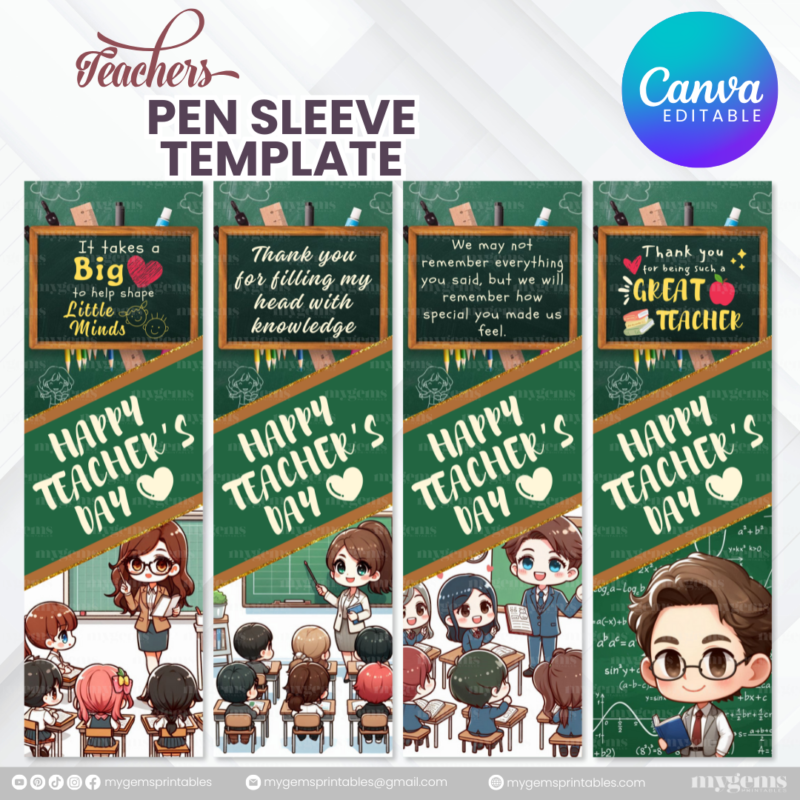 40 Designs | Teacher's Day Pen Sleeve Template | Canva Editable - Image 5
