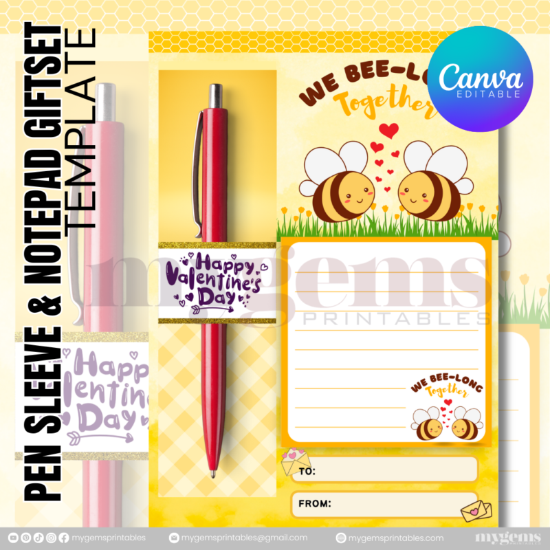 20 Designs | Valentine Pen Sleeve & Notepad Giftset Template | Canva PRO Editable - Image 9