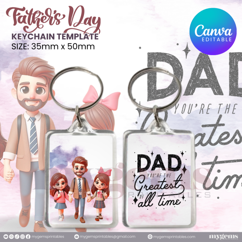 20 Designs | Father's Day Keychain Template | Canva Editable | Ready to Print - Image 15