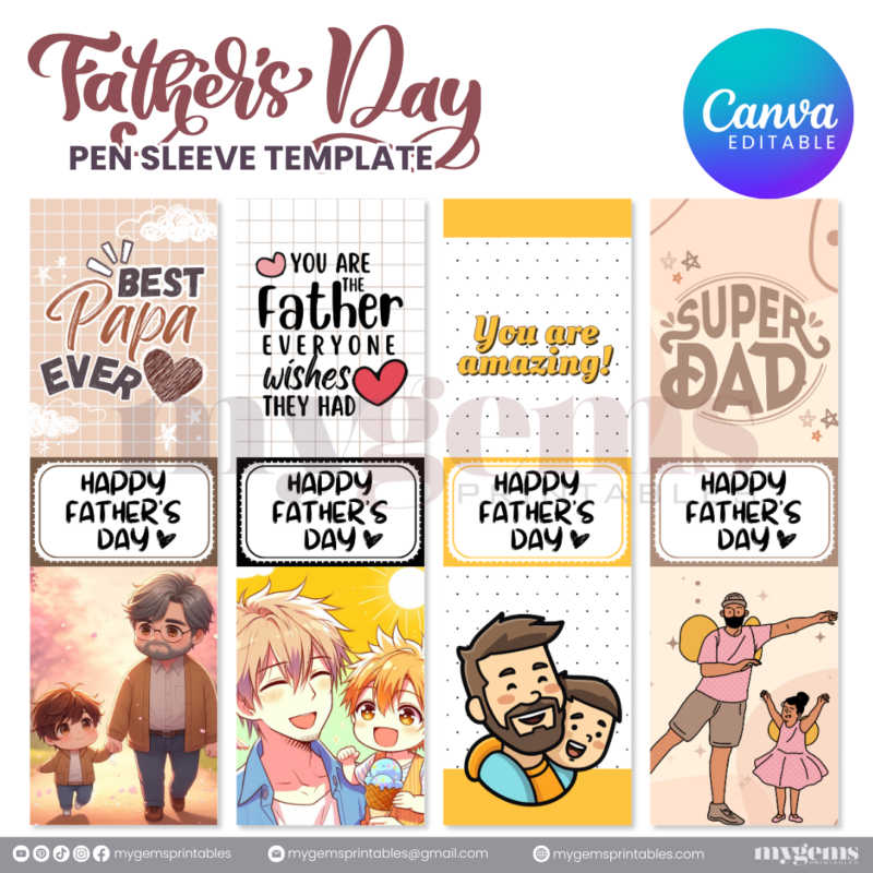 30+ Designs | Father's Day Pen Sleeve Template | Canva Editable | Ready to Print - Image 12