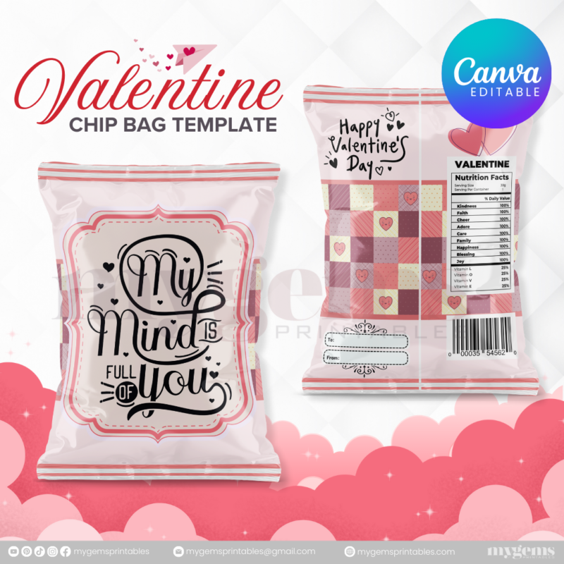 70+ Designs | Valentine Chip Bag Template | Canva PRO Editble - Image 3