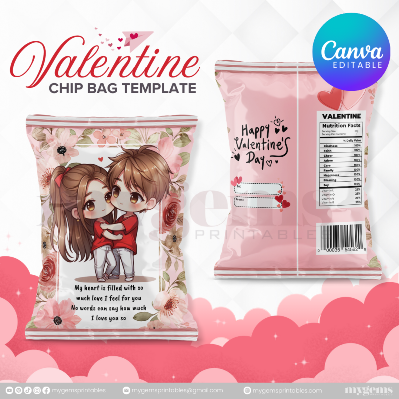 70+ Designs | Valentine Chip Bag Template | Canva PRO Editble - Image 6