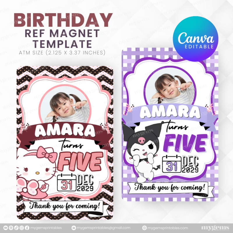 40 Designs | Cartoon-Anime-Chibi Themed Birthday Ref Magnet Template | Canva Editable - Image 7