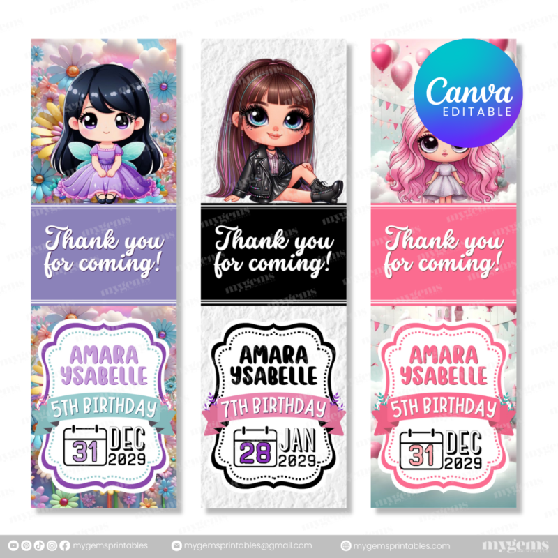 40 Designs | Cartoon-Anime-Chibi Themed Birthday Pen Sleeve Template | Canva Editable - Image 10