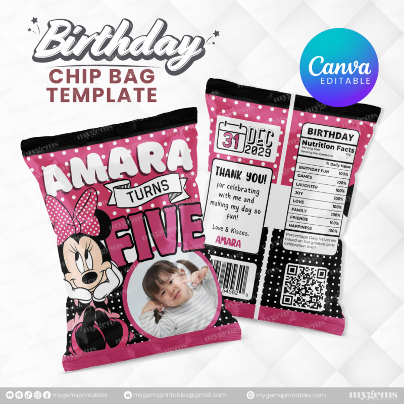 40 Designs | Cartoon-Anime-Chibi Themed Birthday Chip bag Template | Canva Editable - Image 19