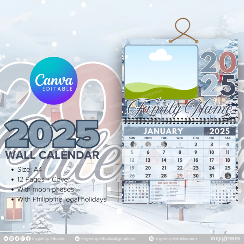 12 Designs | 2025 Wall Calendar Template (A4) | Canva Editable - Image 6