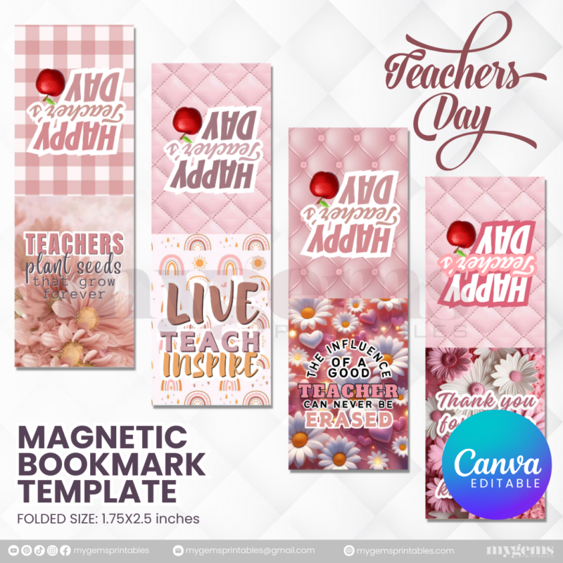 40 Designs | Teacher's Day Magnetic Bookmark Template  | Canva Editable | Ready to Print - Image 7