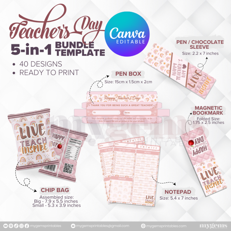 40 Designs | 5-in-1 Teacher's Day Bundle Template | Canva Editable - Image 26