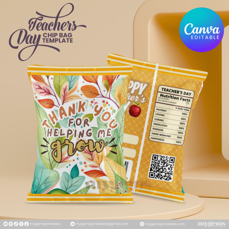 40 Designs | Teacher's Day Chip Bag Template | Canva Editable - Image 7