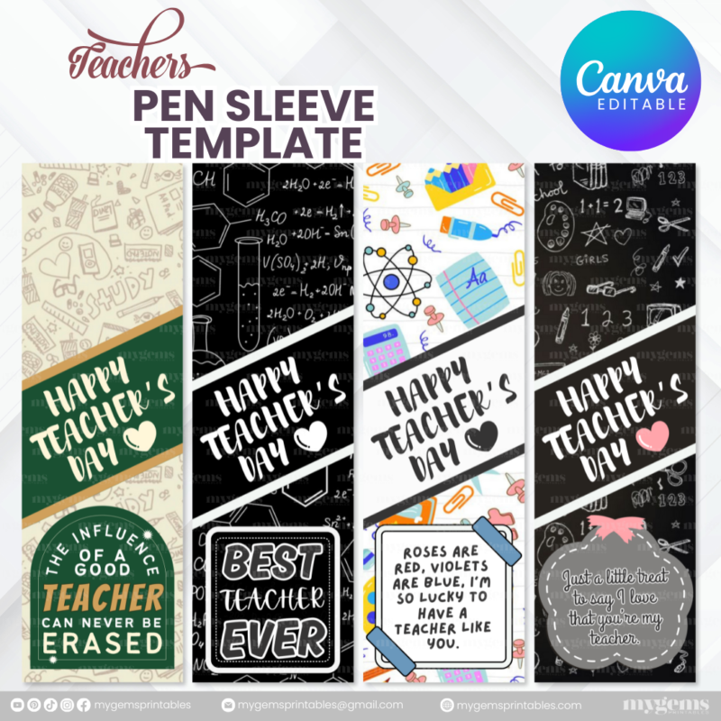40 Designs | Teacher's Day Pen Sleeve Template | Canva Editable - Image 6