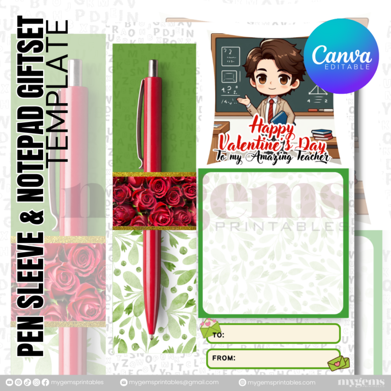 20 Designs | Valentine Pen Sleeve & Notepad Giftset Template | Canva PRO Editable - Image 10