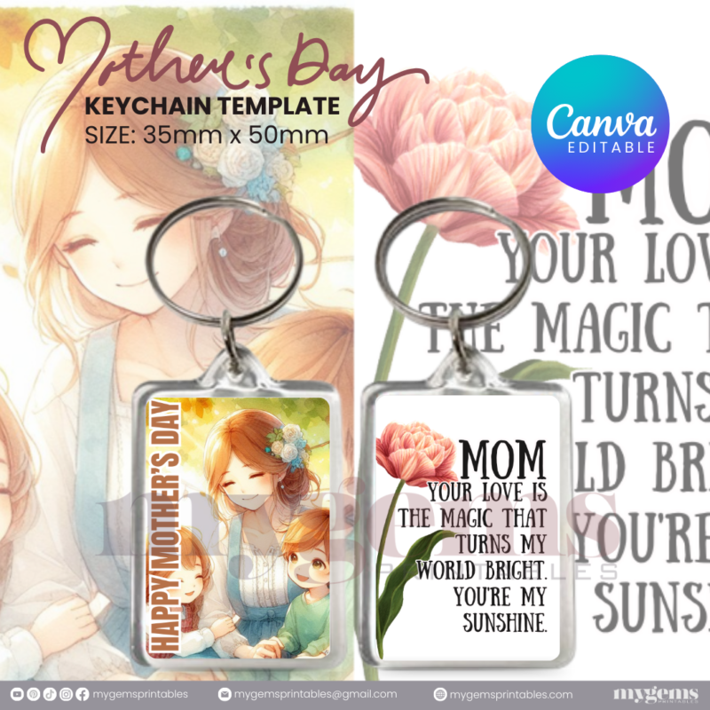 30+ Designs | Mother's Day Keychain Template | Canva Editable | Ready to Print - Image 29