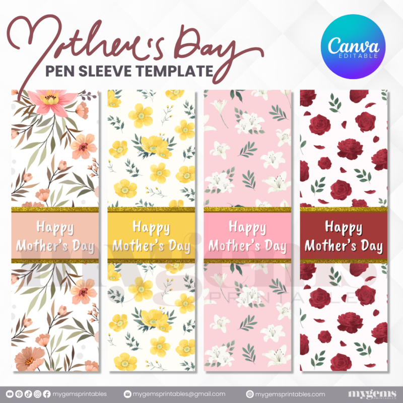 40+ Designs | Mother's Day Pen Sleeve Template | Canva Editable | Ready to Print - Image 2