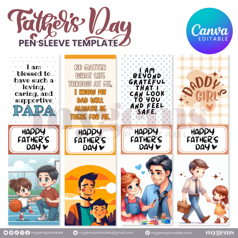 30+ Designs | Father's Day Pen Sleeve Template | Canva Editable | Ready to Print - Image 13