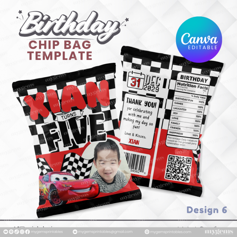 40 Designs | Cartoon-Anime-Chibi Themed Birthday Chip bag Template | Canva Editable - Image 20