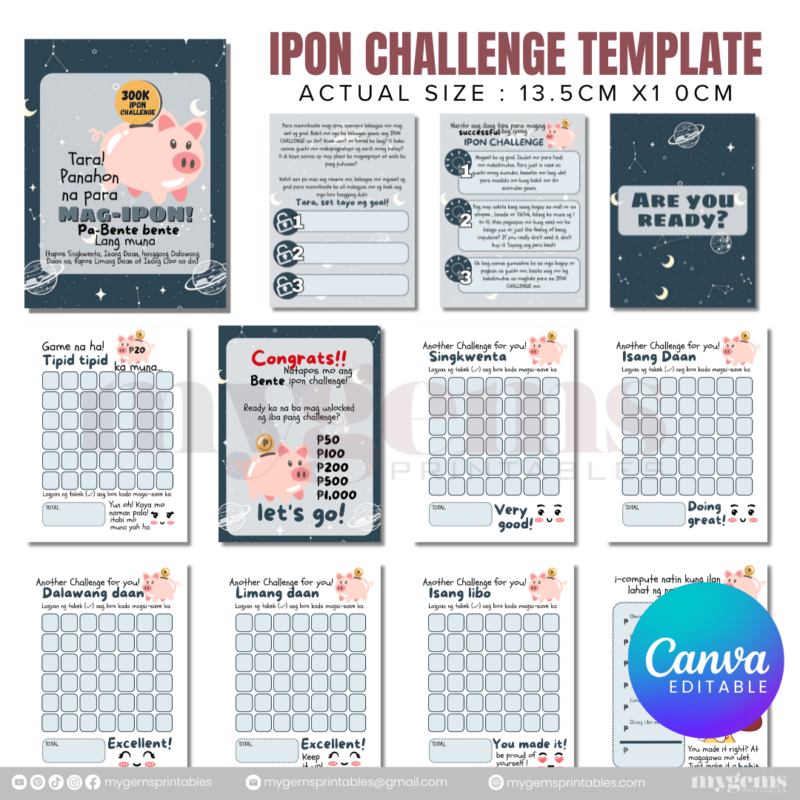 10 Designs | Ipon Challenge Template  | Canva Editable - Image 8