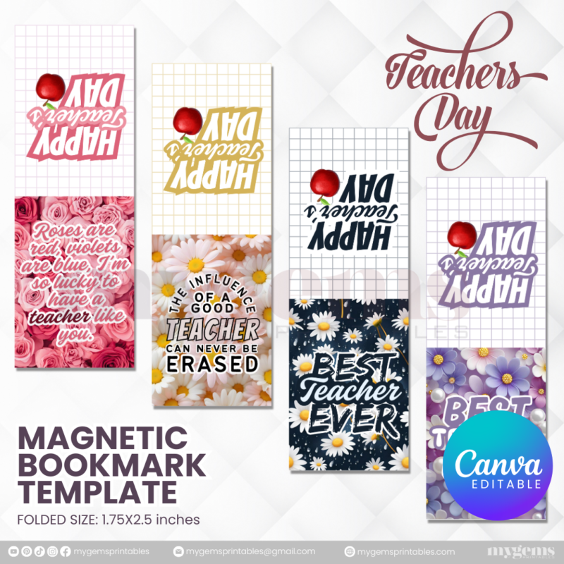 40 Designs | Teacher's Day Magnetic Bookmark Template  | Canva Editable | Ready to Print - Image 8